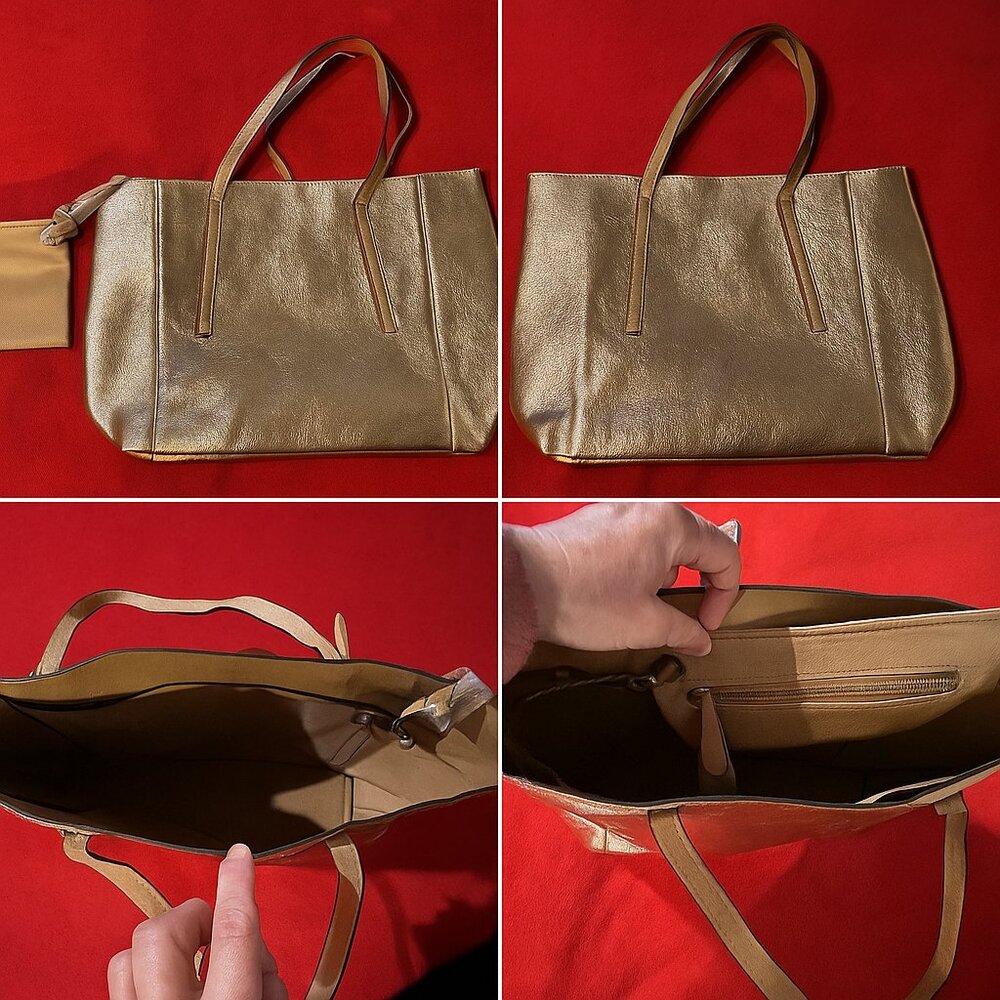 Metallic Gold Tote Bag with Matching Zip Pouch